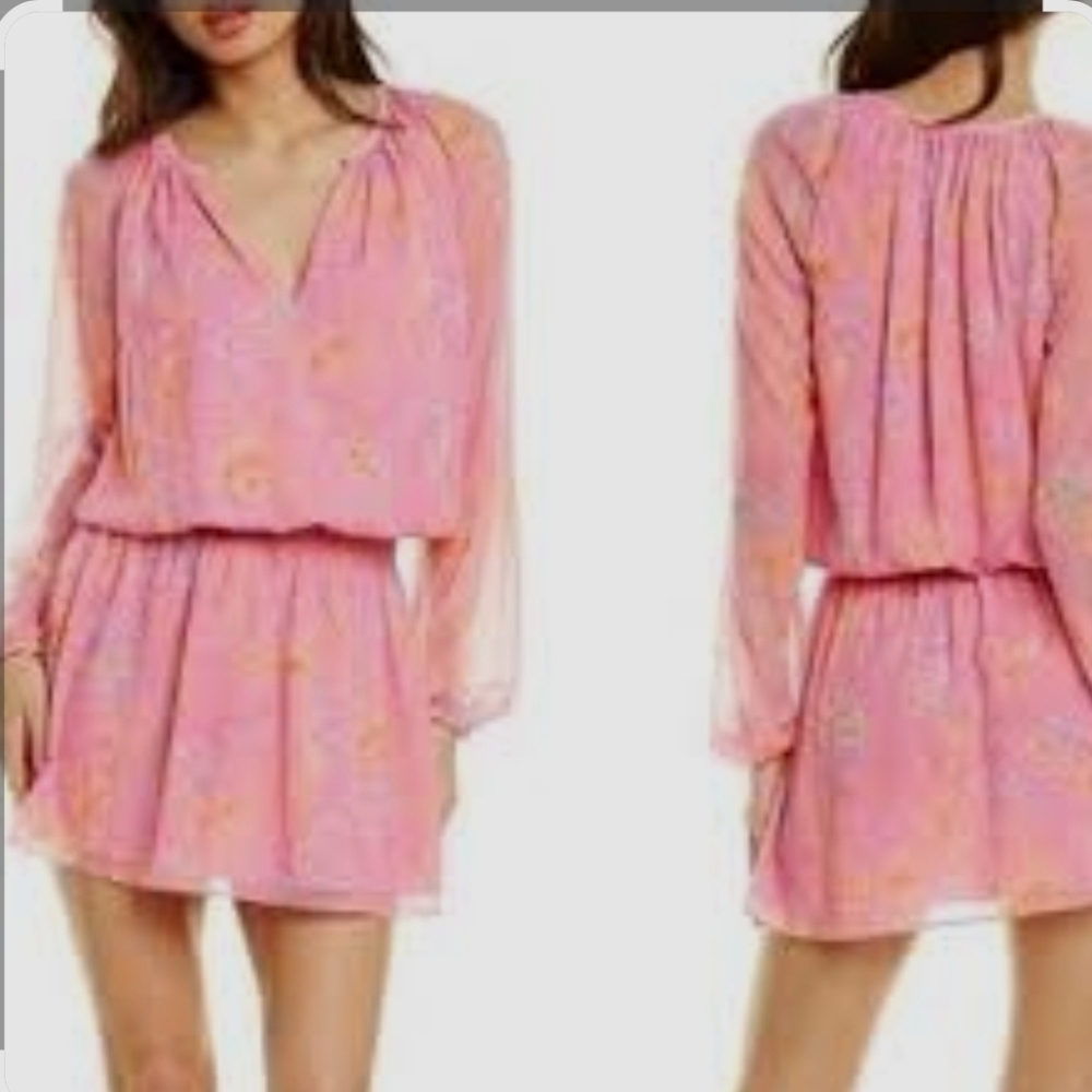 NWT Ramy Brook Pink Floral Long Sleeve Dress SZ M